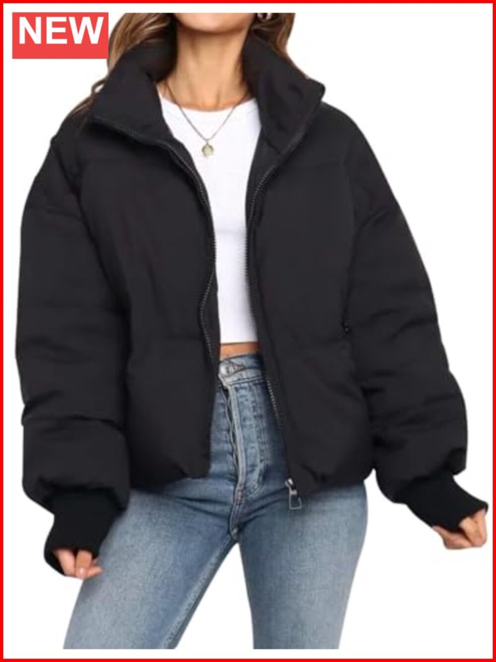 Women's Cropped Quilted Puffer Jacket Zip Front Short Winter Coat